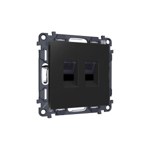MA812110 Комплект механизма компьютерной двойной розетки RJ-45 8P8C CAT6 с автоматической защитной шторкой ALFA Черный матовый QUANT AP8121, VM189 AMBRELLA VOLT