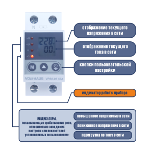 Реле контроля напряжения VOLTHAUS VPS8 05 U 40A