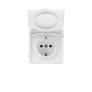 Розетка силовая, 2PE, с зш, с крышкой, IP44, KANT, белая магнолия