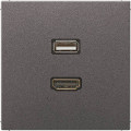 Розетка HDMI+USB Jung LS METAL, скрытый монтаж, антрацит, MAAL1163AN