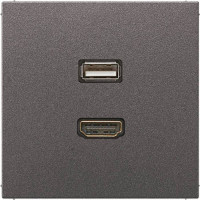 Розетка HDMI+USB Jung LS METAL, скрытый монтаж, антрацит, MAAL1163AN