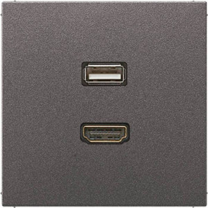 Розетка HDMI+USB Jung LS METAL, скрытый монтаж, антрацит, MAAL1163AN