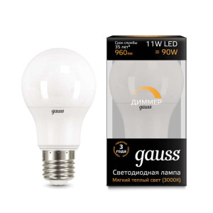 Лампа светодиодная Black A60-dim E27 11Вт 3000К диммир. Gauss 102502111-D