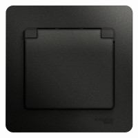 GLOSSA РОЗЕТКА с заземлением со шторками с крышкой, 16А, IP20, в сборе, АНТРАЦИТ GSL000746