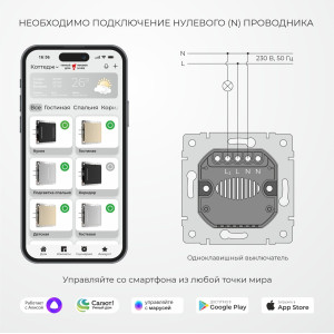W4513006/ Умный сенсорный выключатель одноклавишный (серебряный)