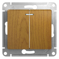 GLOSSA 2-клавишный ВЫКЛЮЧАТЕЛЬ с подсветкой, сх.5а, 10АХ, механизм, ДУБ GSL000553