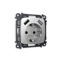 MO409010 Комплект механизма электрической розетки OMEGA Серебро глянец 2USB AA 18W быстрая зарядка сз QUANT OP4090, VM155 AMBRELLA VOLT