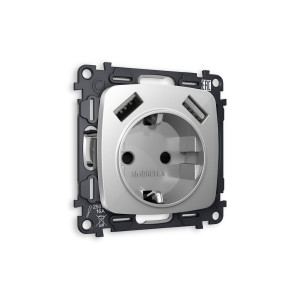 MO409010 Комплект механизма электрической розетки OMEGA Серебро глянец 2USB AA 18W быстрая зарядка сз QUANT OP4090, VM155 AMBRELLA VOLT
