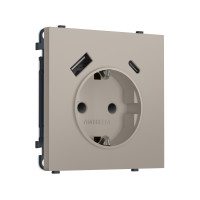 MS370010 Комплект механизма электрической розетки SIGMA Серо-бежевый матовый 2USB AC 20W быст. зар. сз сш 16A-250V QUANT PRO SP3700, PR160