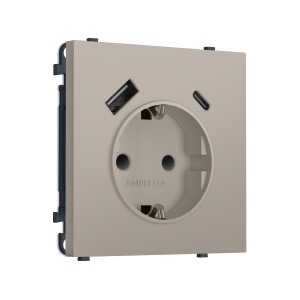 MS370010 Комплект механизма электрической розетки SIGMA Серо-бежевый матовый 2USB AC 20W быст. зар. сз сш 16A-250V QUANT PRO SP3700, PR160