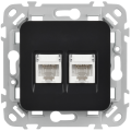 FLITE Розетка 2-местная RJ45/RJ11 категория 5Е/3 UTP РКТ5е/3-2-0-ФлЧ черный IEK