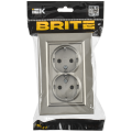 BRITE Розетка 2-местная с заземлением без защитных шторок плоская 16А в сборе РСПл12-3-БрШ шампань IEK