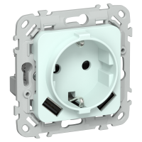 FLITE Розетка 1-местная с заземлением с защитными шторками 16А с USB A+A 3,1А безвинтовое крепление РСЮша11-1-ФлХЛ холодный лед IEK
