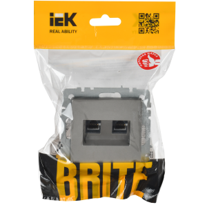 BRITE Розетка компьютерная двойная RJ45 кат.6 РК11-2-БрС сталь IEK