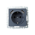 BRITE Розетка 1-местная с заземлением с защитными шторками 16А с USB AA 5В 3,1А РЮш10-2-БрМ маренго IEK