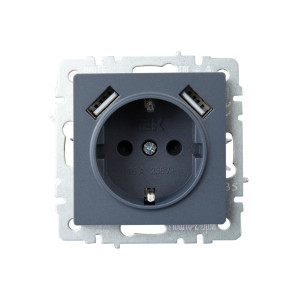 BRITE Розетка 1-местная с заземлением с защитными шторками 16А с USB AA 5В 3,1А РЮш10-2-БрМ маренго IEK