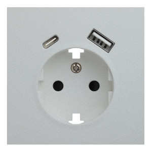 Лицевая панель для розетки 2к+з с USB A+C, RIKETT серебро (35637 SV)