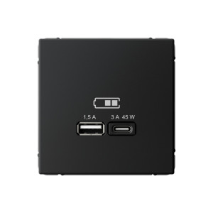 ARTGALLERY USB РОЗЕТКА A + тип-C 45Вт высокоскор.заряд. QC, PD, механизм, КАРБОН GAL001029