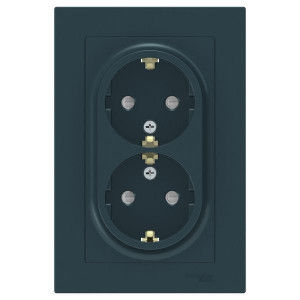 ATLASDESIGN РОЗЕТКА двойная с заземлением со шторками, 16А, в сборе, ИЗУМРУД ATN000826