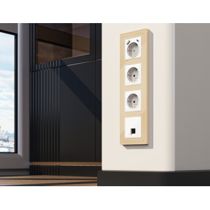 MA112005 Комплект механизма компьютерной розетки RJ-45 экранированной с автоматической защитной шторкой ALFA Белый глянец QUANT AP1120, VM185 AMBRELLA VOLT