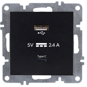 Arvia Electric, L/K Механизм, Розетка USB + Type C, (черный)