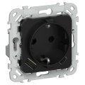 FLITE Розетка 1-местная с заземлением с защитными шторками 16А с USB AC 20Вт РСЮшс11-0-ФлЧ черный IEK