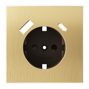 Накладка для розетки с заземлением и защитными шторками, с USB A+C, S70 Metal (латунь)