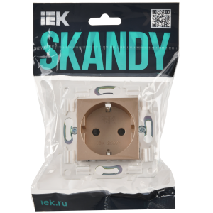 SKANDY Розетка с заземлением с защитными шторками 16А безвинтовое крепление SK-R06Sa песочный IEK