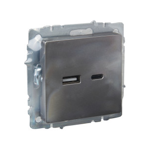 BRITE Розетка USB A+C 18Вт РЮ11-1-БрС сталь IEK