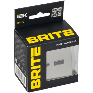 BRITE Розетка USB A+C 18Вт РЮ11-1-БрГН металл хром/никель IEK