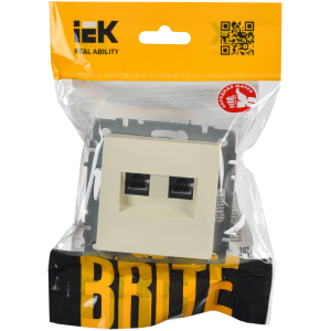 BRITE Розетка компьютерная двойная RJ45 кат.6 РК11-2-БрКр бежевый IEK
