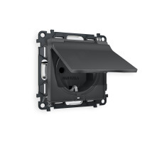 MA908010 Комплект механизма электрической розетки ALFA Графит мягкое касание сз с шторками и крышкой IP44 QUANT AP9080, VM141 AMBRELLA VOLT