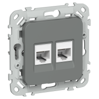 FLITE Розетка 2-местная компьютерная RJ45 категория 6 UTP РК6-2-0-ФлМА мокрый асфальт IEK