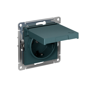 ATLASDESIGN РОЗЕТКА с заземлением со шторками с крышкой,16А,IP20, мех.,быстрозажим. клем., ИЗУМРУД ATN000846S