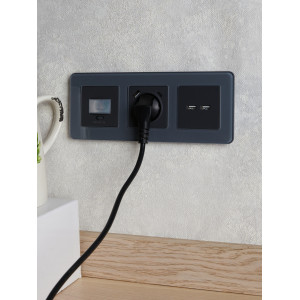 BRITE Розетка 1-местная с заземлением с защитными шторками 16А с USB AC 18Вт РЮш11-1-БрГ графит IEK