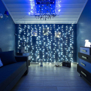 Гирлянда светодиодная Светодиодный Дождь 2.5х2м 300LED бел. 16Вт 230В IP20 свечение с динамикой провод прозр. Neon-Night 235-055