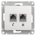 GLOSSA РОЗЕТКА двойная RJ11+RJ45 кат.5e, механизм, БЕЛЫЙ GSL000185