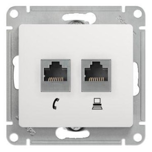 GLOSSA РОЗЕТКА двойная RJ11+RJ45 кат.5e, механизм, БЕЛЫЙ GSL000185