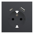 Лицевая панель для розетки 2к+з с USB A+C, RIKETT черный сатин (35637 MB)