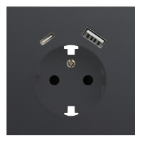 Лицевая панель для розетки 2к+з с USB A+C, черный сатин (35637 MB)