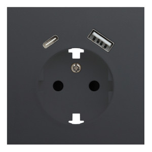 Лицевая панель для розетки 2к+з с USB A+C, RIKETT черный сатин (35637 MB)