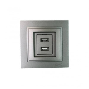 Розетка двойная USB-зарядка механизм Mono Electric Despina/ Larissa антрацит 500-002405-178