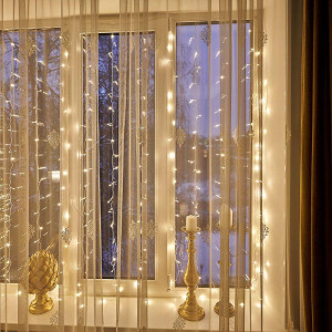 Гирлянда светодиодная Светодиодный Дождь 2х2.5м 300LED тепл. бел. 18Вт 230В IP20 свечение с динамикой провод прозр. Neon-Night 235-056