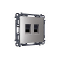 MA512110 Комплект механизма компьютерной двойной розетки RJ-45 (8P8C) CAT6 с автоматической защитной шторкой ALFA Сталь матовый QUANT (AP5121, VM189) AMBRELLA VOLT