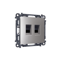 MA512110 Комплект механизма компьютерной двойной розетки RJ-45 (8P8C) CAT6 с автоматической защитной шторкой ALFA Сталь матовый QUANT (AP5121, VM189) AMBRELLA VOLT