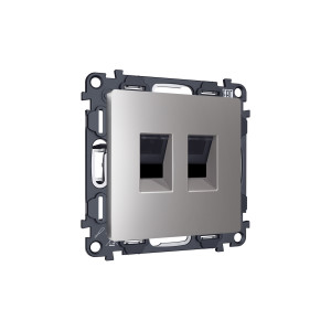 MA512110 Комплект механизма компьютерной двойной розетки RJ-45 (8P8C) CAT6 с автоматической защитной шторкой ALFA Сталь матовый QUANT (AP5121, VM189) AMBRELLA VOLT