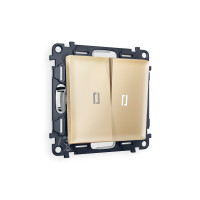 MA604035 Комплект механизма 2-кл проходного выключателя с подсветкой 5600K ALFA Шампань QUANT (AP6040, VM120, G25W) AMBRELLA VOLT