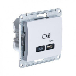 GLOSSA USB РОЗЕТКА тип-C 65Вт высокоскор.заряд. QC, PD, механизм, БЕЛЫЙ GSL000127
