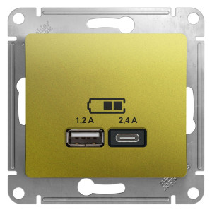 Розетка 2xUSB Schneider Electric GLOSSA, скрытый монтаж, фисташковый, GSL001039