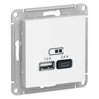 ATLASDESIGN USB РОЗЕТКА А+С, 5В/2,4А, 2х5В/1,2А, механизм, БЕЛЫЙ ATN000139
